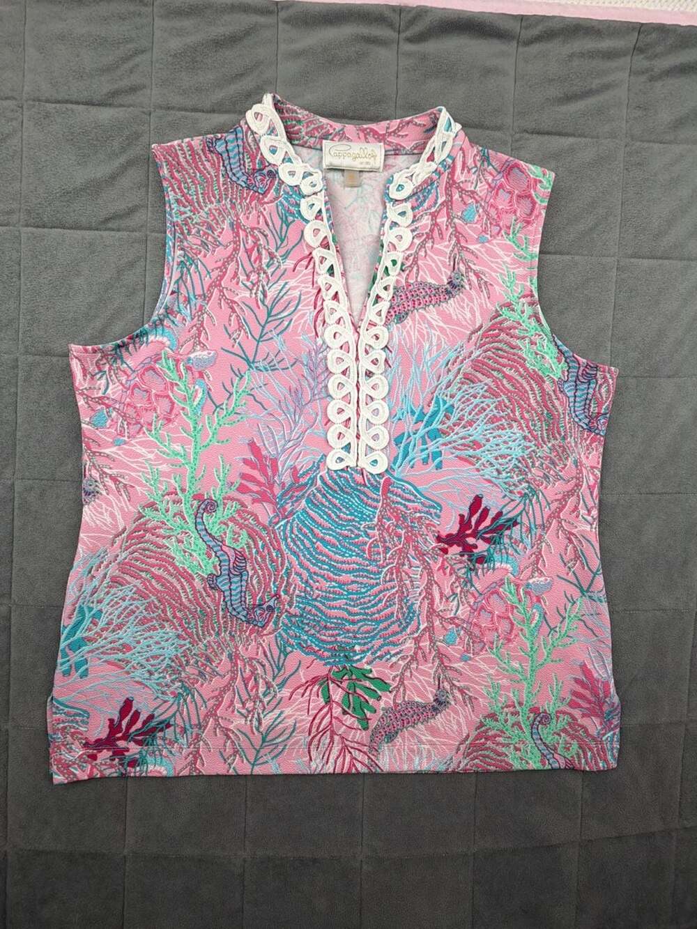 Pappagallo Pink Coral Reef Sea Life Tunic Sleeveless Tank Top XL